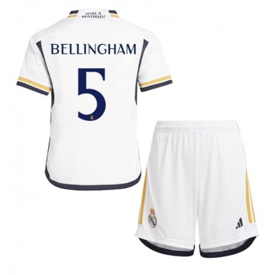 Fotballdrakt Barn Real Madrid Jude Bellingham #5 Hjemmedraktsett 2023-24 Kortermet (+ Korte bukser)